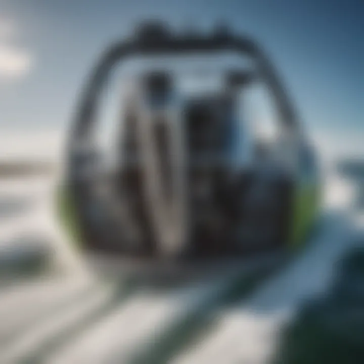 A close-up view of a wakesurf boat's powerful engine