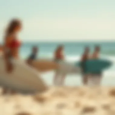 Group of surfers enjoying a day at the beach with Catch Surf funboards