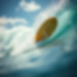Surfboard in vibrant ocean waves