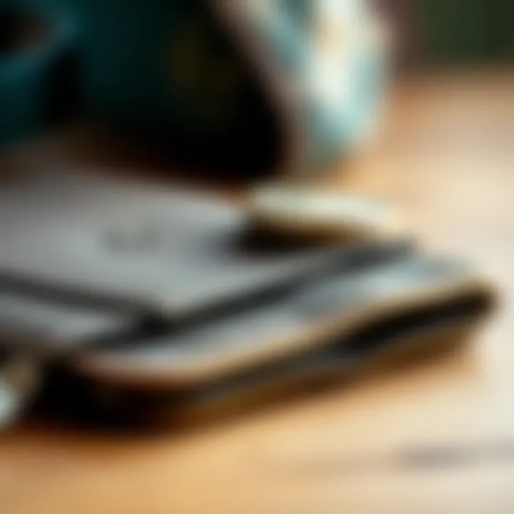 Close-up of surf wallet materials and texture