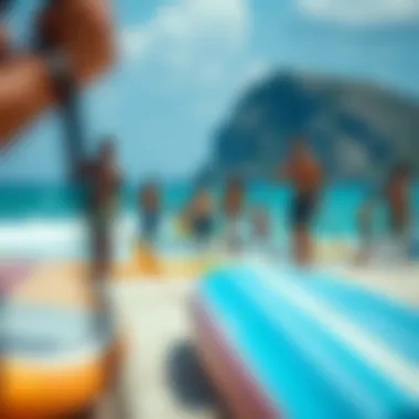 Cultural Significance of Paddleboarding A vibrant beach scene depicting a diverse group enjoying stand-up paddleboarding
