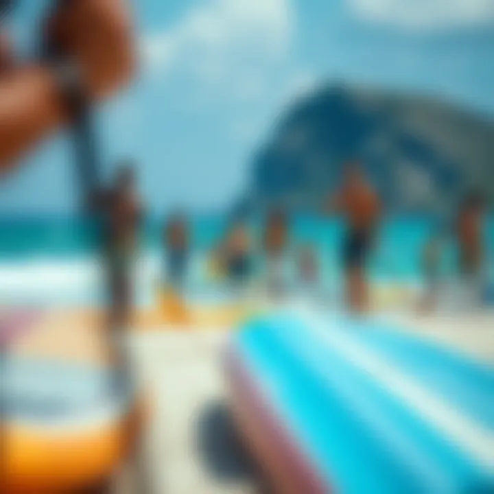 Cultural Significance of Paddleboarding A vibrant beach scene depicting a diverse group enjoying stand-up paddleboarding