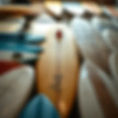 Diverse Shapes and Materials of Surfboards A close-up view of various surfboard shapes and materials laid out.