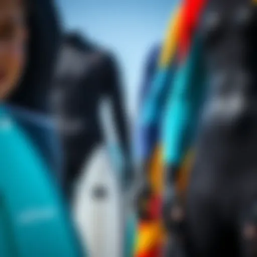 Variety of Body Board Wetsuit Designs Close-up view of different body board wetsuits showcasing various designs and colors