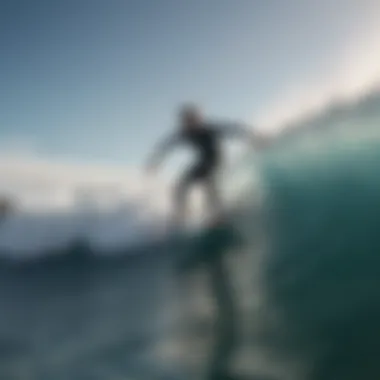 A rider experiencing the thrill of surfing on an e-wave surfboard in the ocean