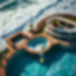 Aerial view of a modern surf pool showcasing wave technology.