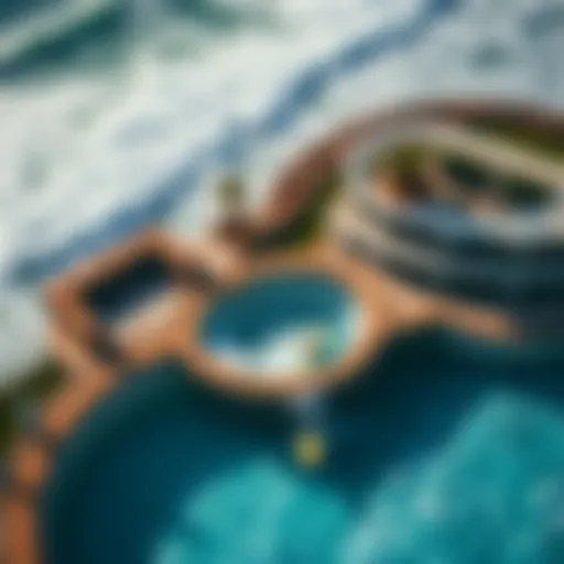 Aerial view of a modern surf pool showcasing wave technology.