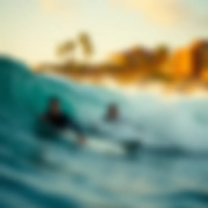 Experience of Surfing in a Pool Surfers enjoying waves in a surf pool environment.