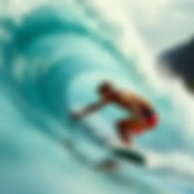 Mastering the Waves at Waikiki A close-up of a surfer riding a wave, showcasing technique and balance