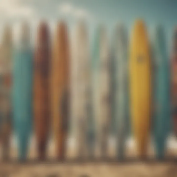 An array of surfboards showcasing different designs and technologies