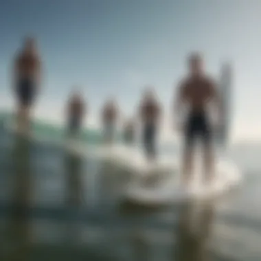 Group of surfers demonstrating different board sizes