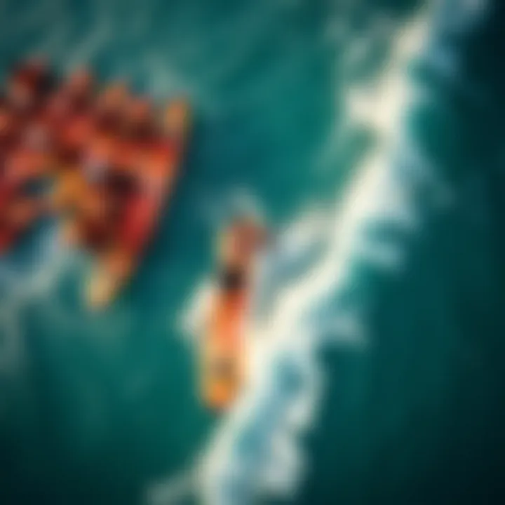 Aerial view of a vibrant surfing competition