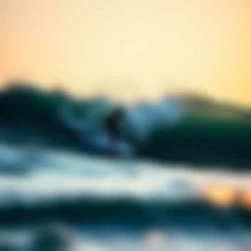Dynamic surfer catching a wave at sunset