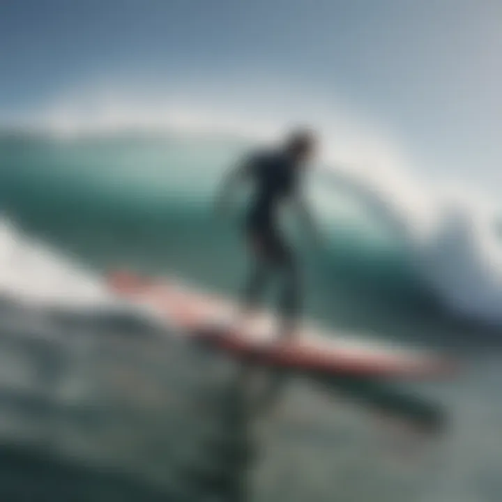 A group of surfers showcasing diverse styles while riding the waves