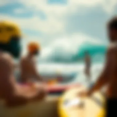 The Impact of Technology on Surfing Culture Group of surfers discussing the impact of motorized technology on surfing culture.