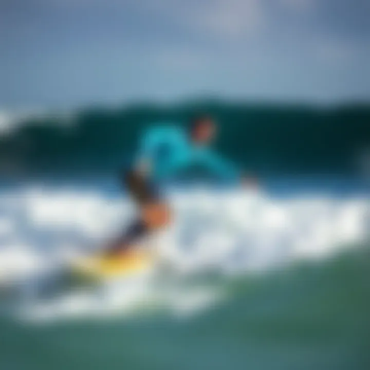 Performance Boost with Motorized Surf Fins Surfing in action with motorized surf fins enhancing performance on the waves.