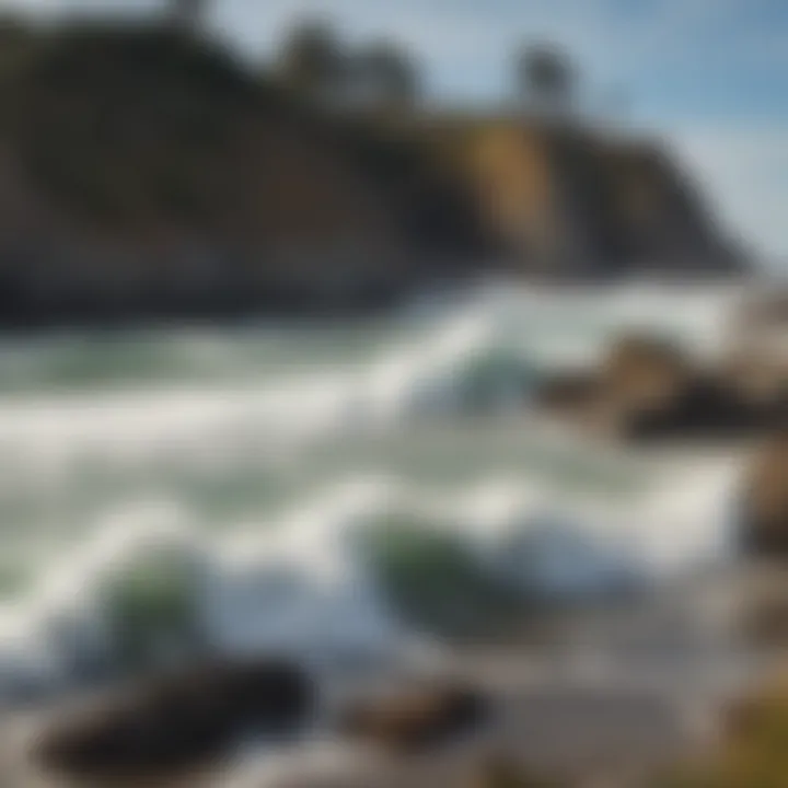 The shoreline of Fort Bragg with waves gently crashing against the rocks