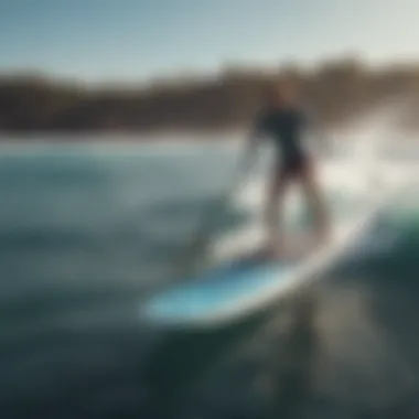 Stylish power paddle board on the water