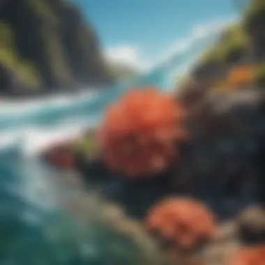 Close-up of vibrant coral reefs and marine life near a popular surf spot