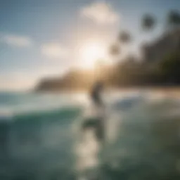 A stunning view of surfers riding waves at Waikiki Beach