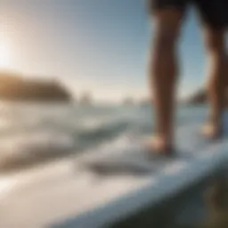 Close-up of paddle board design showcasing stability features