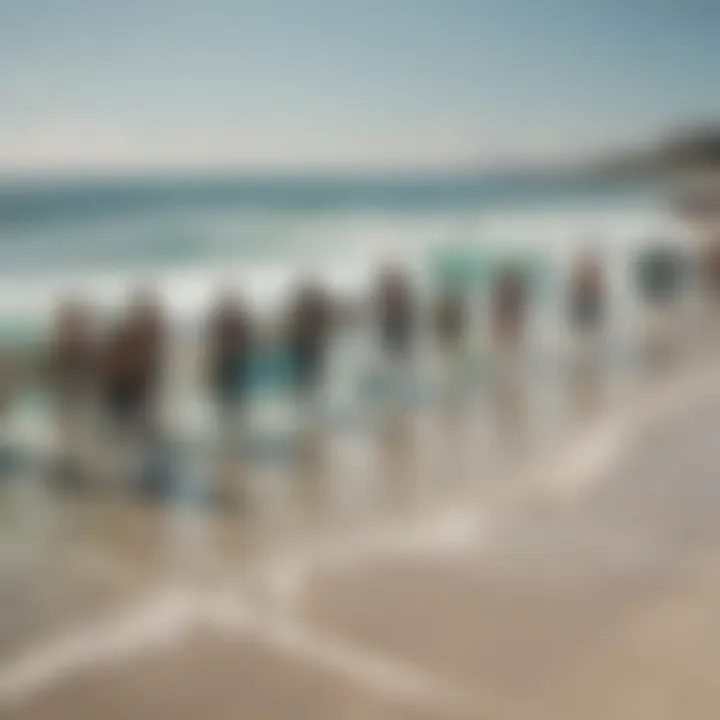 Local surfers gathering for a community event on the shore