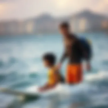 Surf Instructor Guiding a Beginner A professional surf instructor guiding a beginner on the water