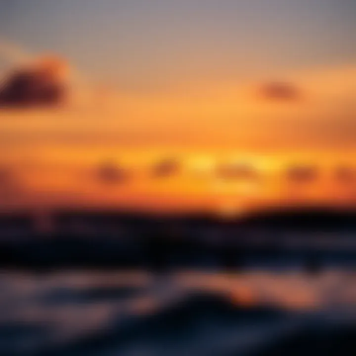 Sunset Over the Ocean with Surfing Silhouettes A breathtaking sunset over the ocean with surfing silhouettes