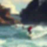 Surfers Riding Waves in Waikiki A stunning view of surfers riding waves in Waikiki