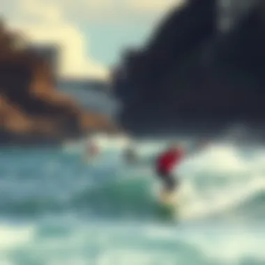 Surfers Riding Waves in Waikiki A stunning view of surfers riding waves in Waikiki