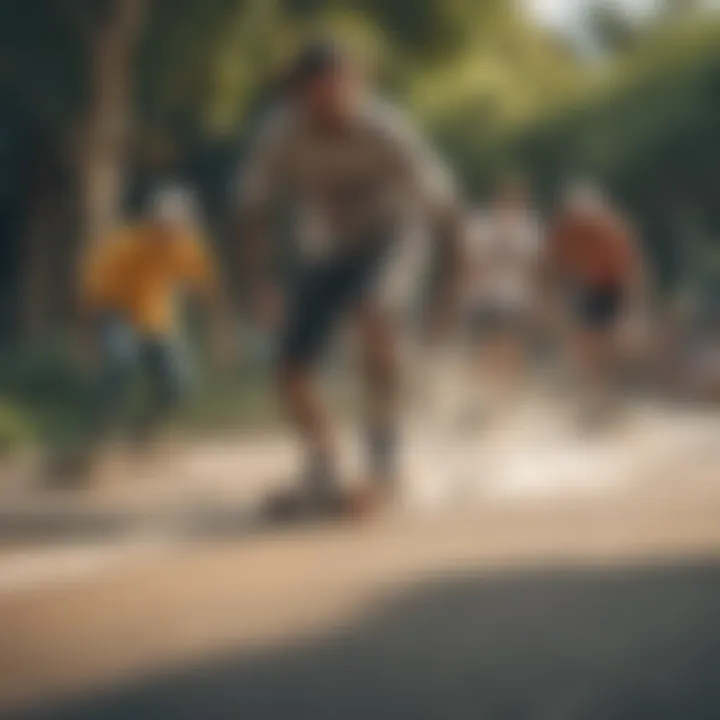 A group of longboard enthusiasts sharing tips and techniques in a community setting.