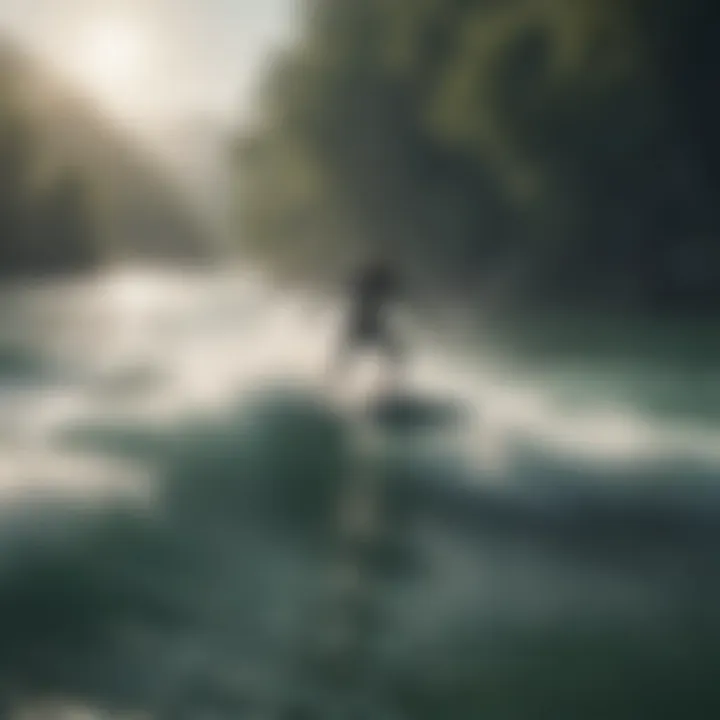 Wakesurfing action on a calm lake