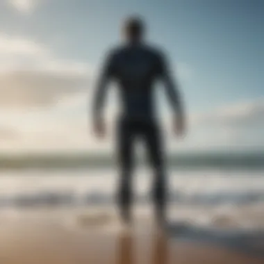 Surfer wearing surf waders on a beach