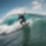 An adult bodyboarder riding a wave with perfect technique.