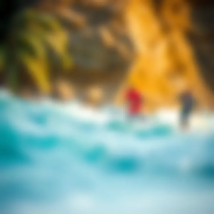 Foam surfboards being used in a surf lesson for beginners