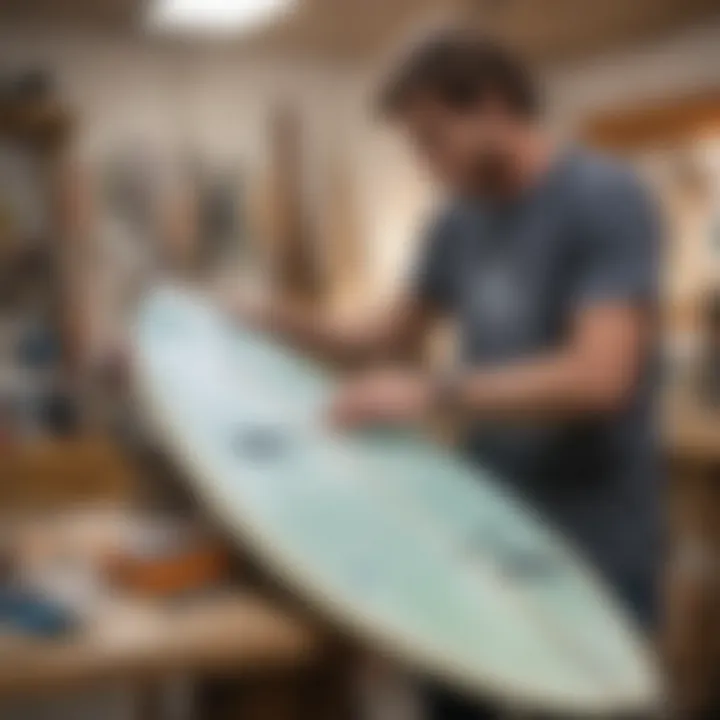 Surfboard repair workshop showcasing sustainable practices