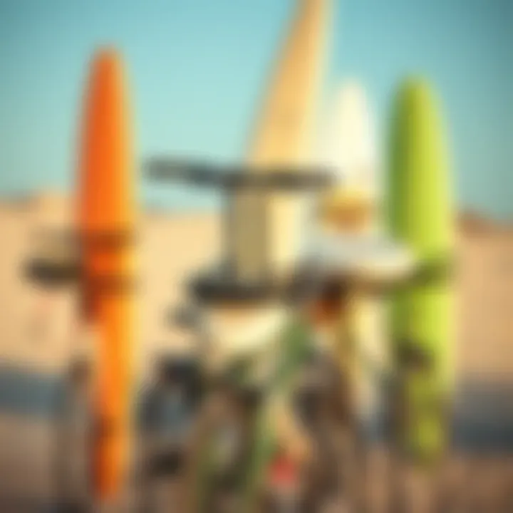 Variety of Surfboard Holder Designs An array of surfboard holder designs suitable for different bike styles.