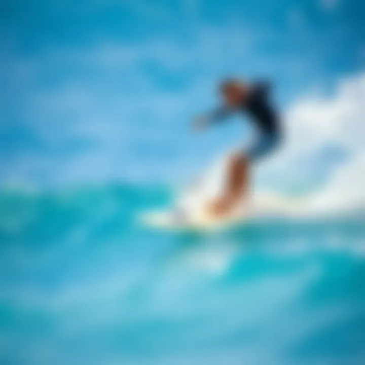 Hydrofoil in Surfing Action Surfboard with a hydrofoil gliding over the water