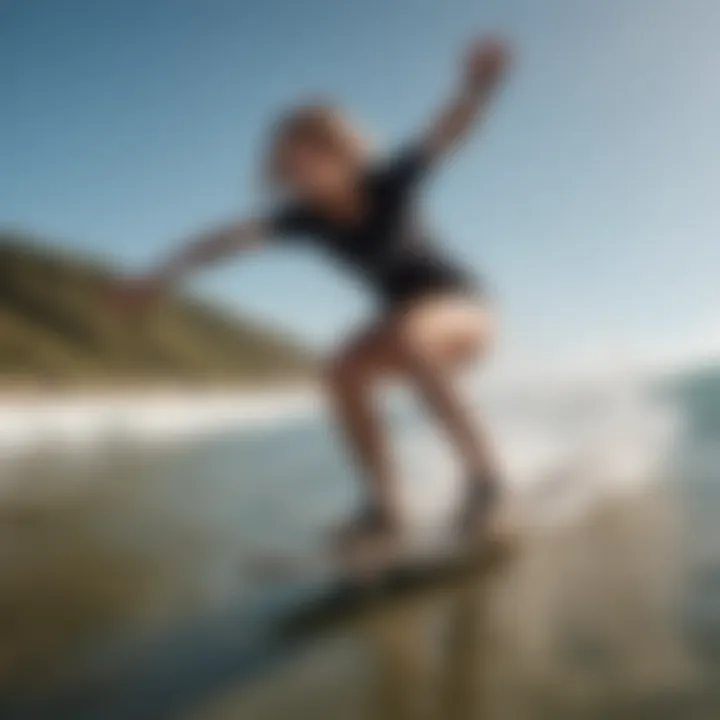 A female skater performing a trick on a surfboard-inspired skateboard