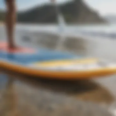 Close-up view of paddle board materials showcasing durability.