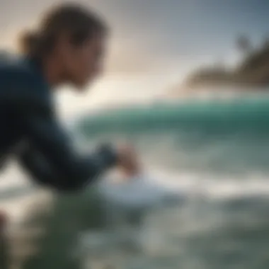 Surfer checking surf conditions using Garmin watch