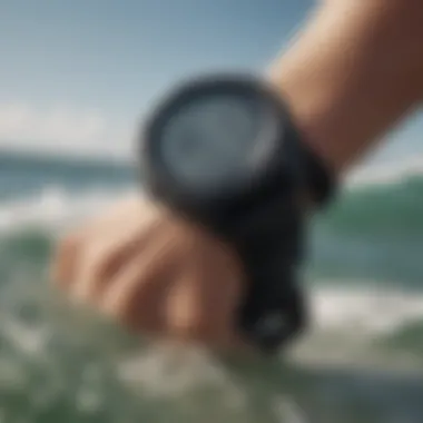 Close-up of Garmin surfing watch features