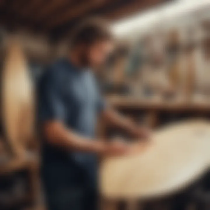 Craftsman shaping a surfboard in a workshop