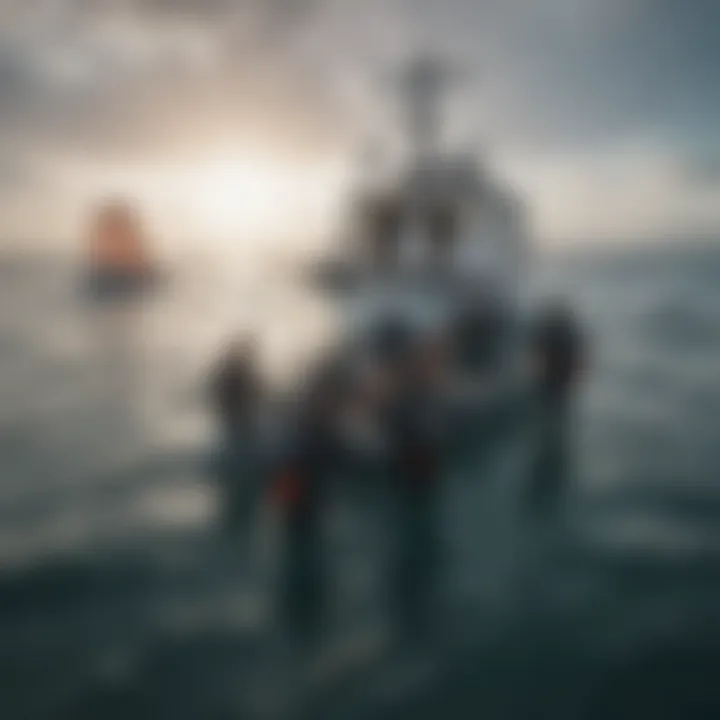 A group of divers preparing equipment on the boat before diving