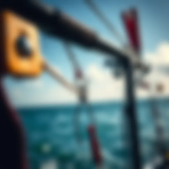 Safety Features of a Kite Surfing Bar Close-up of the safety features integrated into a kite surfing bar