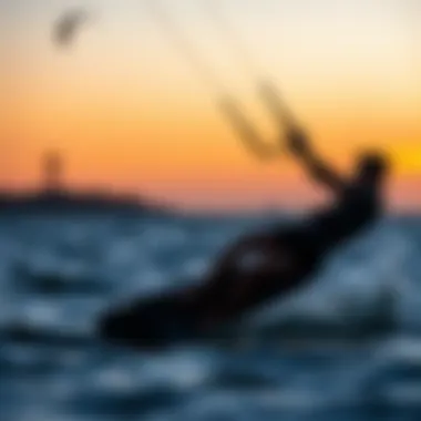 Kitesurfing at Dusk Kitesurfers enjoying a sunset session on the water