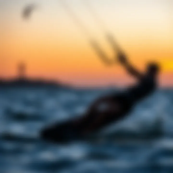 Kitesurfing at Dusk Kitesurfers enjoying a sunset session on the water