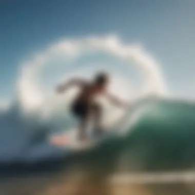 An expert rider executing advanced techniques on a large skimboard, demonstrating skill and control.