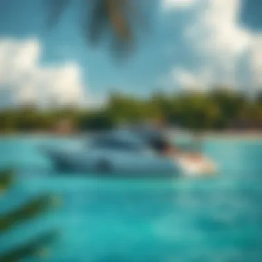 Charter Boat Luxury in Paradise Luxurious surf charter boat anchored near a pristine beach