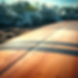 Close-up of a longboard deck showcasing its design and grip tape